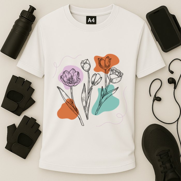 Tulip Floral Drawing Cooling Performance Crew T-Shirt