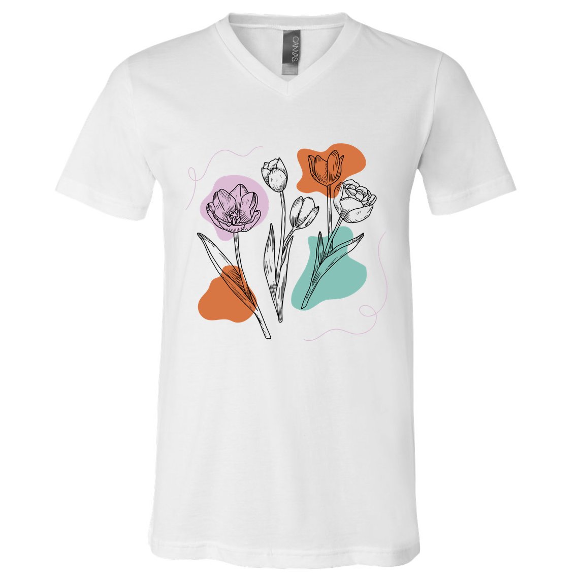 Tulip Floral Drawing V-Neck T-Shirt