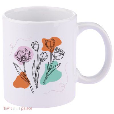 Tulip Floral Drawing 11oz C Handle Ceramic Mug