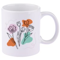Tulip Floral Drawing 11oz C Handle Ceramic Mug