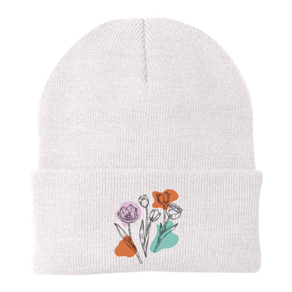 Tulip Floral Drawing Beanie