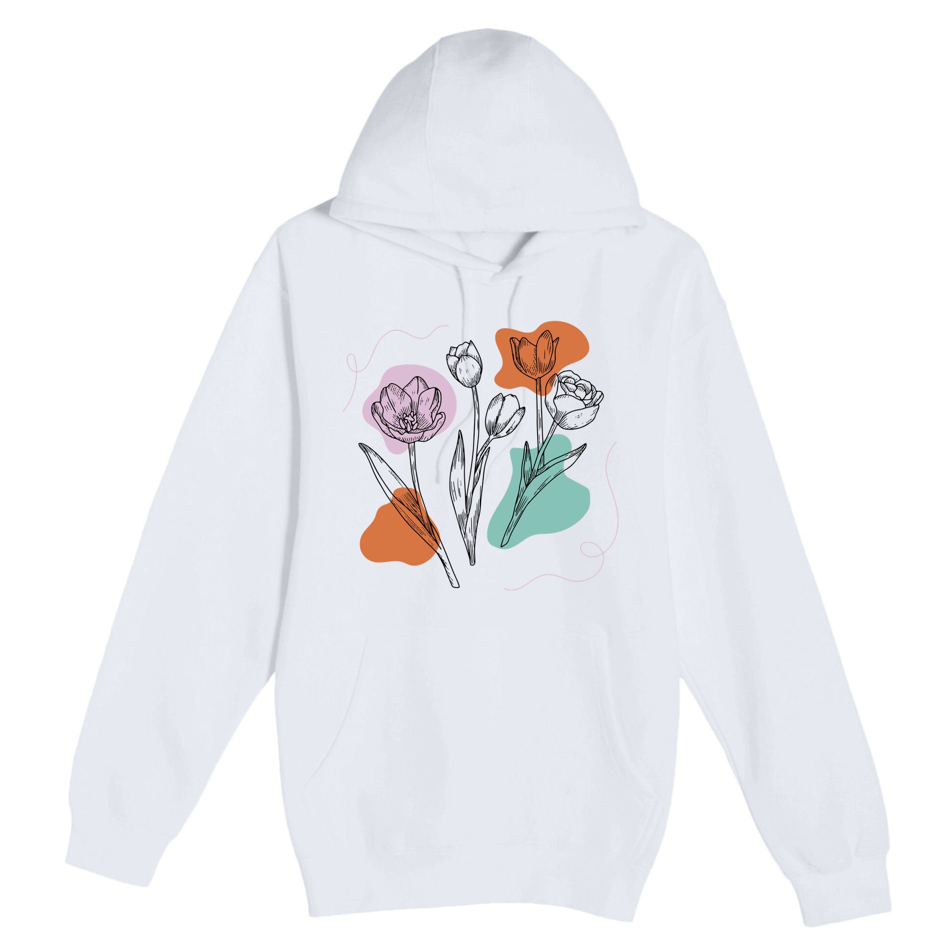 Tulip Floral Drawing Premium Pullover Hoodie