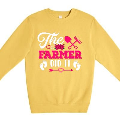 The Farmer Did It Funny Pregnancy Announcement Flowers Premium Crewneck Sweatshirt