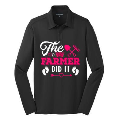 The Farmer Did It Funny Pregnancy Announcement Flowers Silk Touch Performance Long Sleeve Polo