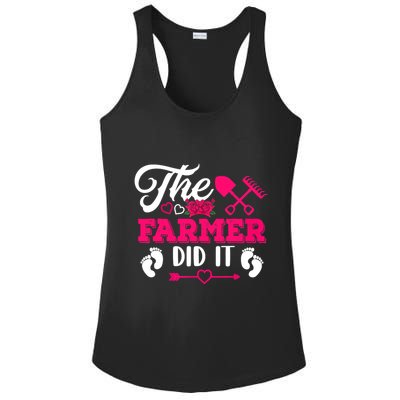 The Farmer Did It Funny Pregnancy Announcement Flowers Ladies PosiCharge Competitor Racerback Tank