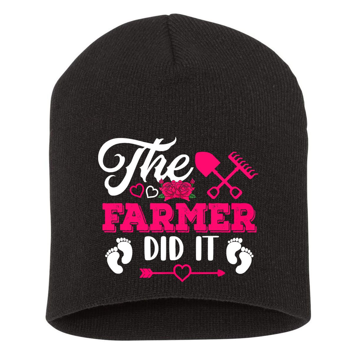 The Farmer Did It Funny Pregnancy Announcement Flowers Short Acrylic Beanie