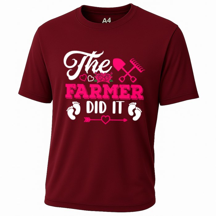 The Farmer Did It Funny Pregnancy Announcement Flowers Cooling Performance Crew T-Shirt