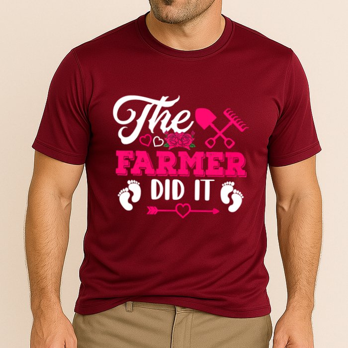 The Farmer Did It Funny Pregnancy Announcement Flowers Cooling Performance Crew T-Shirt
