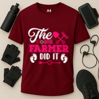 The Farmer Did It Funny Pregnancy Announcement Flowers Cooling Performance Crew T-Shirt