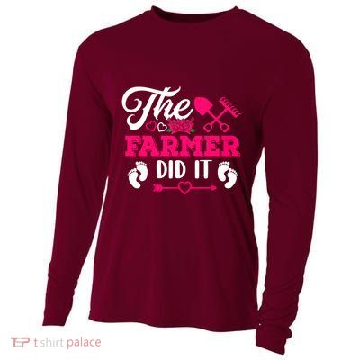 The Farmer Did It Funny Pregnancy Announcement Flowers Cooling Performance Long Sleeve Crew