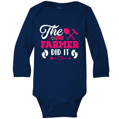 The Farmer Did It Funny Pregnancy Announcement Flowers Baby Long Sleeve Bodysuit