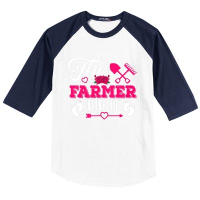 The Farmer Did It Funny Pregnancy Announcement Flowers Baseball Sleeve Shirt