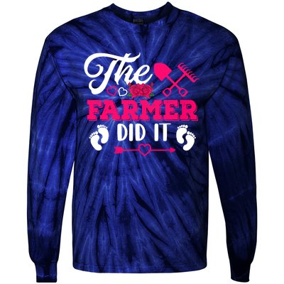 The Farmer Did It Funny Pregnancy Announcement Flowers Tie-Dye Long Sleeve Shirt