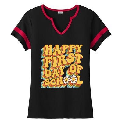 Teacher First Day School Back To School PreK Kindergarten Ladies Halftime Notch Neck Tee