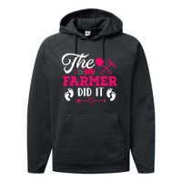 The Farmer Did It Funny Pregnancy Announcement Flowers Performance Fleece Hoodie