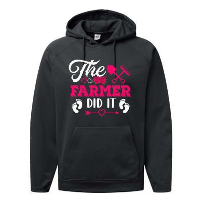 The Farmer Did It Funny Pregnancy Announcement Flowers Performance Fleece Hoodie