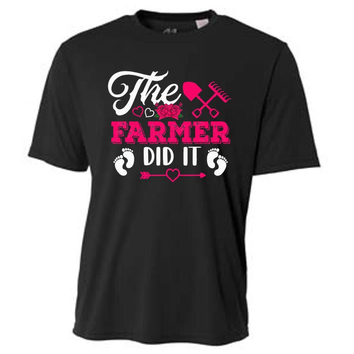 The Farmer Did It Funny Pregnancy Announcement Flowers Cooling Performance Crew T-Shirt