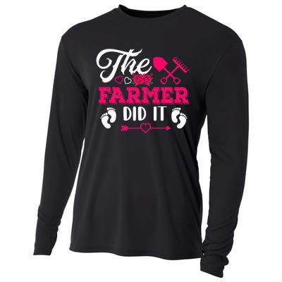 The Farmer Did It Funny Pregnancy Announcement Flowers Cooling Performance Long Sleeve Crew