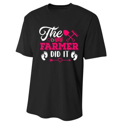 The Farmer Did It Funny Pregnancy Announcement Flowers Performance Sprint T-Shirt