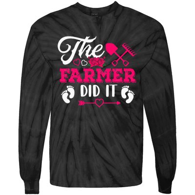 The Farmer Did It Funny Pregnancy Announcement Flowers Tie-Dye Long Sleeve Shirt