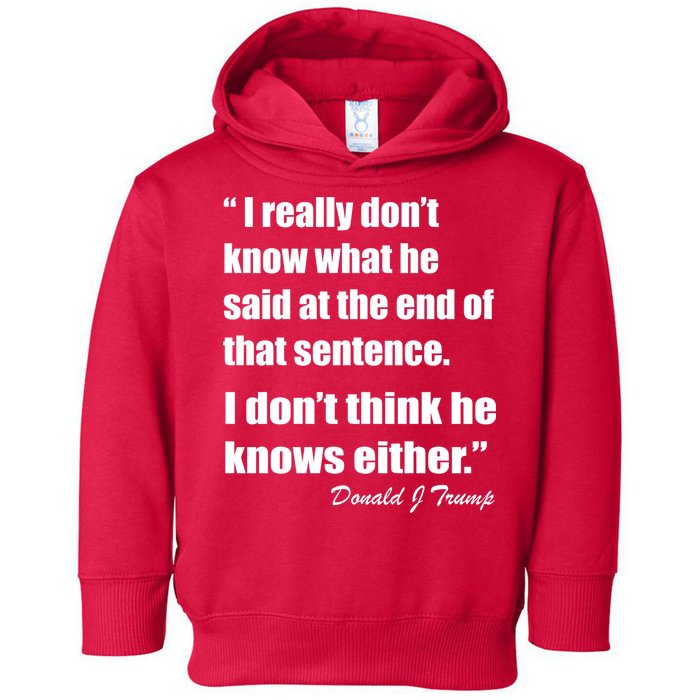 Trump Funny Dont Know What He Said At The End Of That Sentence Toddler Hoodie