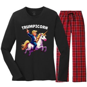 Trumpicorn Funny Donald Trump Unicorn President Halloween Women's Long Sleeve Flannel Pajama Set 