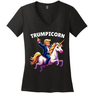 Trumpicorn Funny Donald Trump Unicorn President Halloween Women's V-Neck T-Shirt