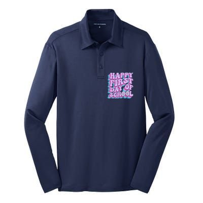 Teacher First Day School Back To School PreK Kindergarten Silk Touch Performance Long Sleeve Polo