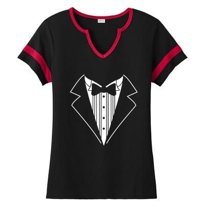 Tuxedo Fancy Dress Funny Ladies Halftime Notch Neck Tee