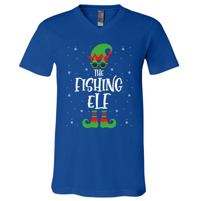 The Fishing Elf Funny Christmas Elf Fisher Fishing Family Meaningful Gift V-Neck T-Shirt