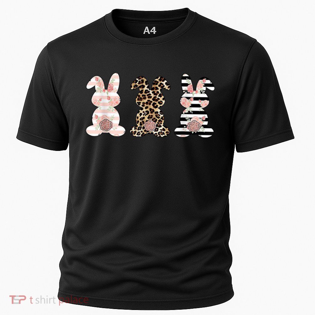 Trio Floral Easter Bunny Cute Performance Shirt