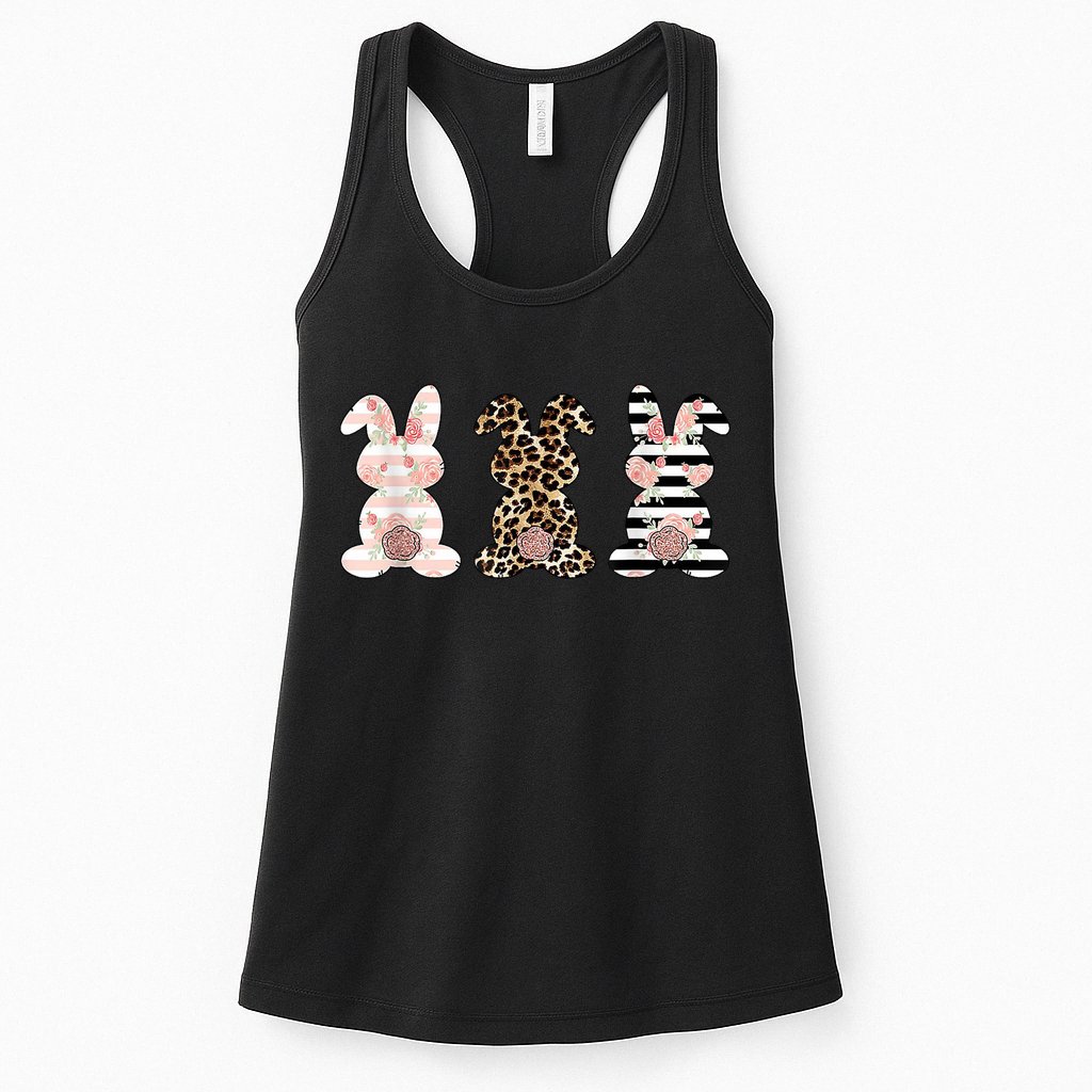 Trio Floral Easter Bunny Cute Womens Tank Top