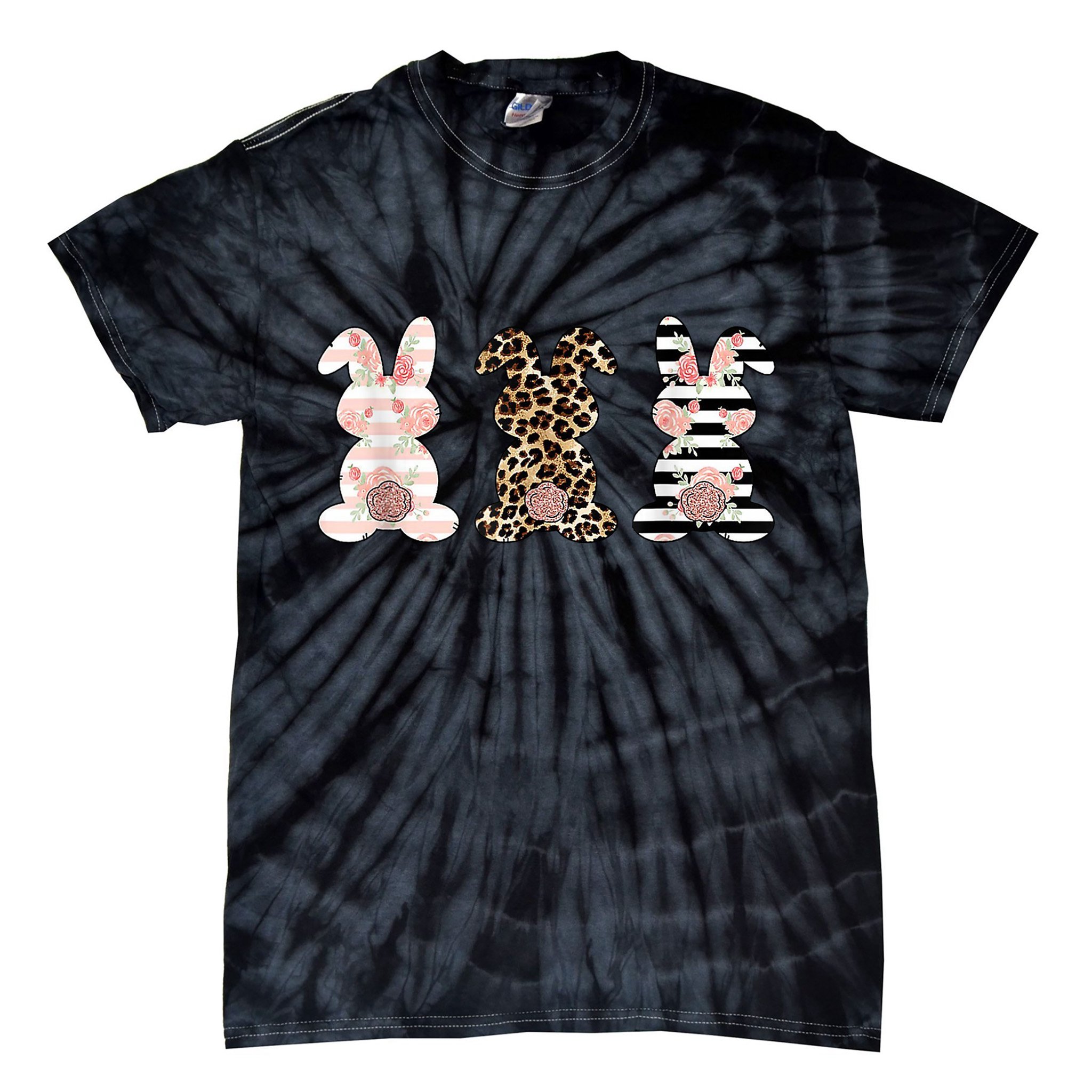 Trio Floral Easter Bunny Cute Tie-Dye T-Shirt