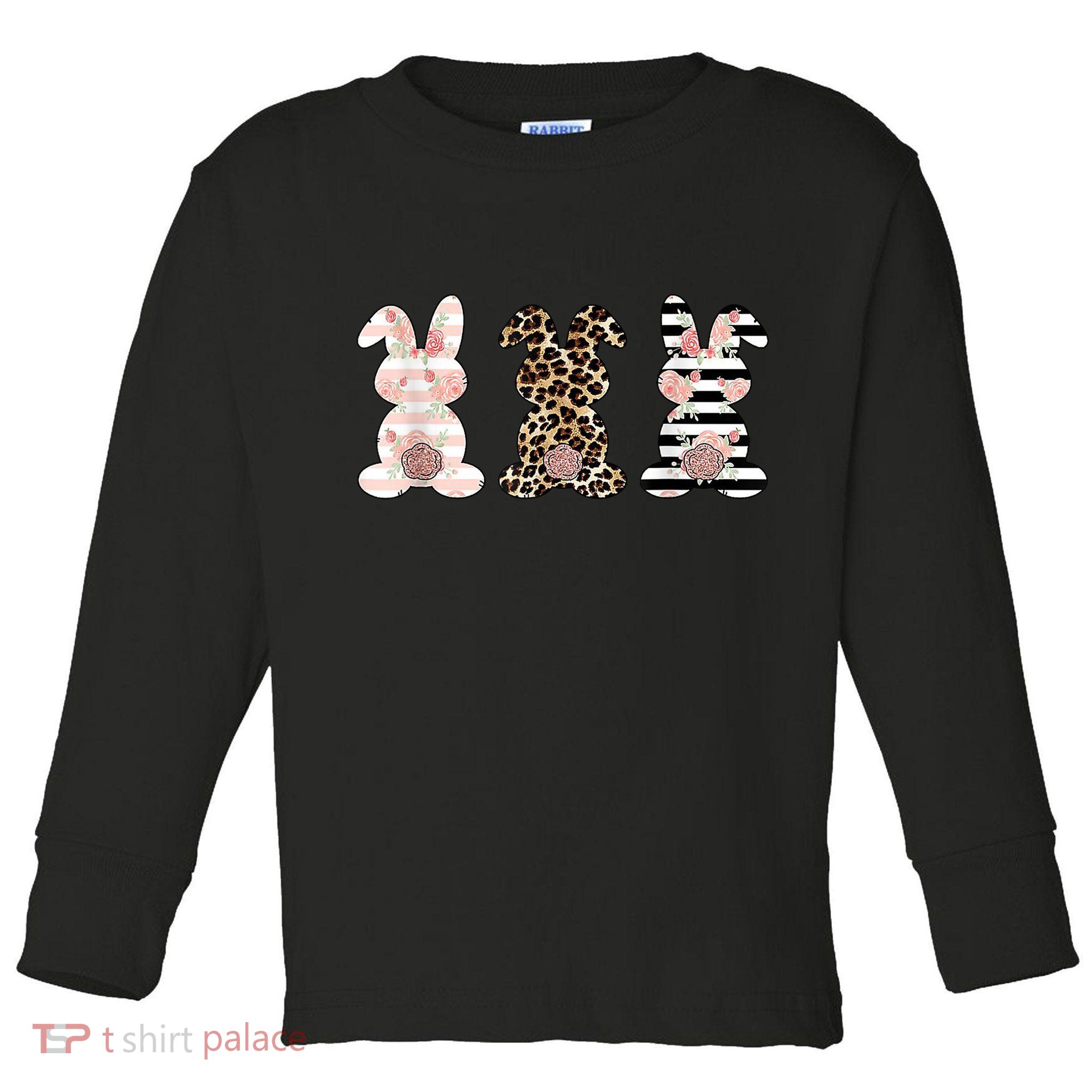 Trio Floral Easter Bunny Cute Toddler Long Sleeve Shirt