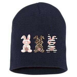 Trio Floral Easter Bunny Cute Short Acrylic Beanie