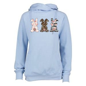 Trio Floral Easter Bunny Cute Womens Funnel Neck Pullover Hood