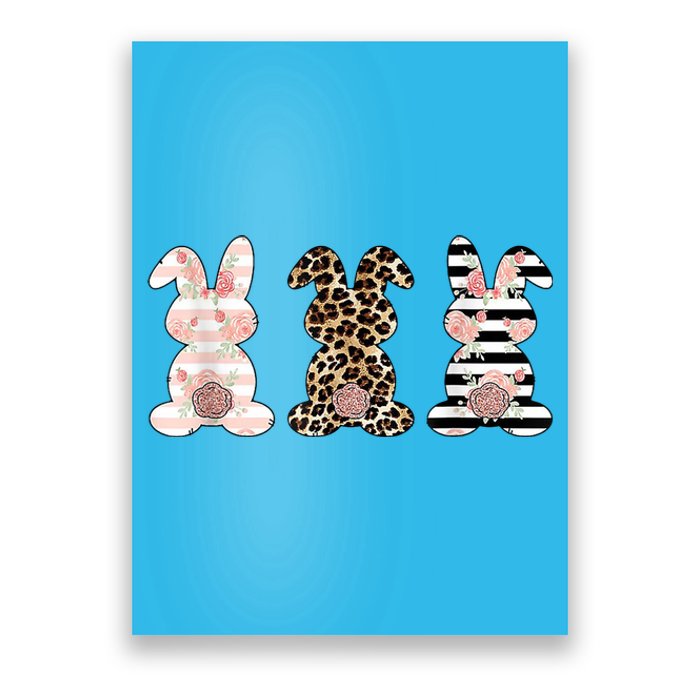 Trio Floral Easter Bunny Cute Poster