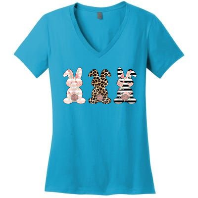 Trio Floral Easter Bunny Cute Women's V-Neck T-Shirt