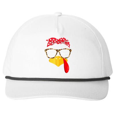 Turkey Face Eyelashes Leopard Glasses Funny Thanksgiving Snapback Five-Panel Rope Hat