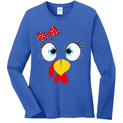 Turkey Face Eyelashes Glasses Funny Thanksgiving Great Gift Ladies Long Sleeve Shirt