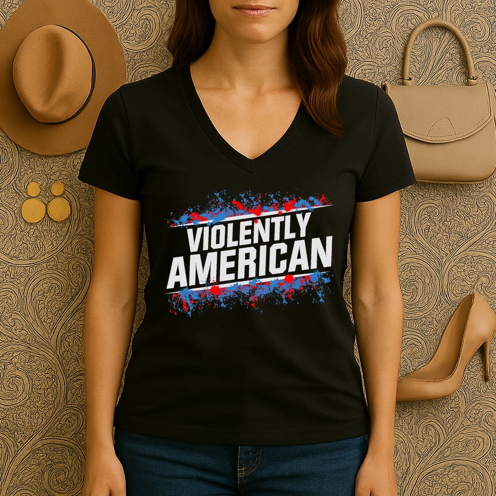 The Fat Electrician Violently American Women's V-Neck T-Shirt