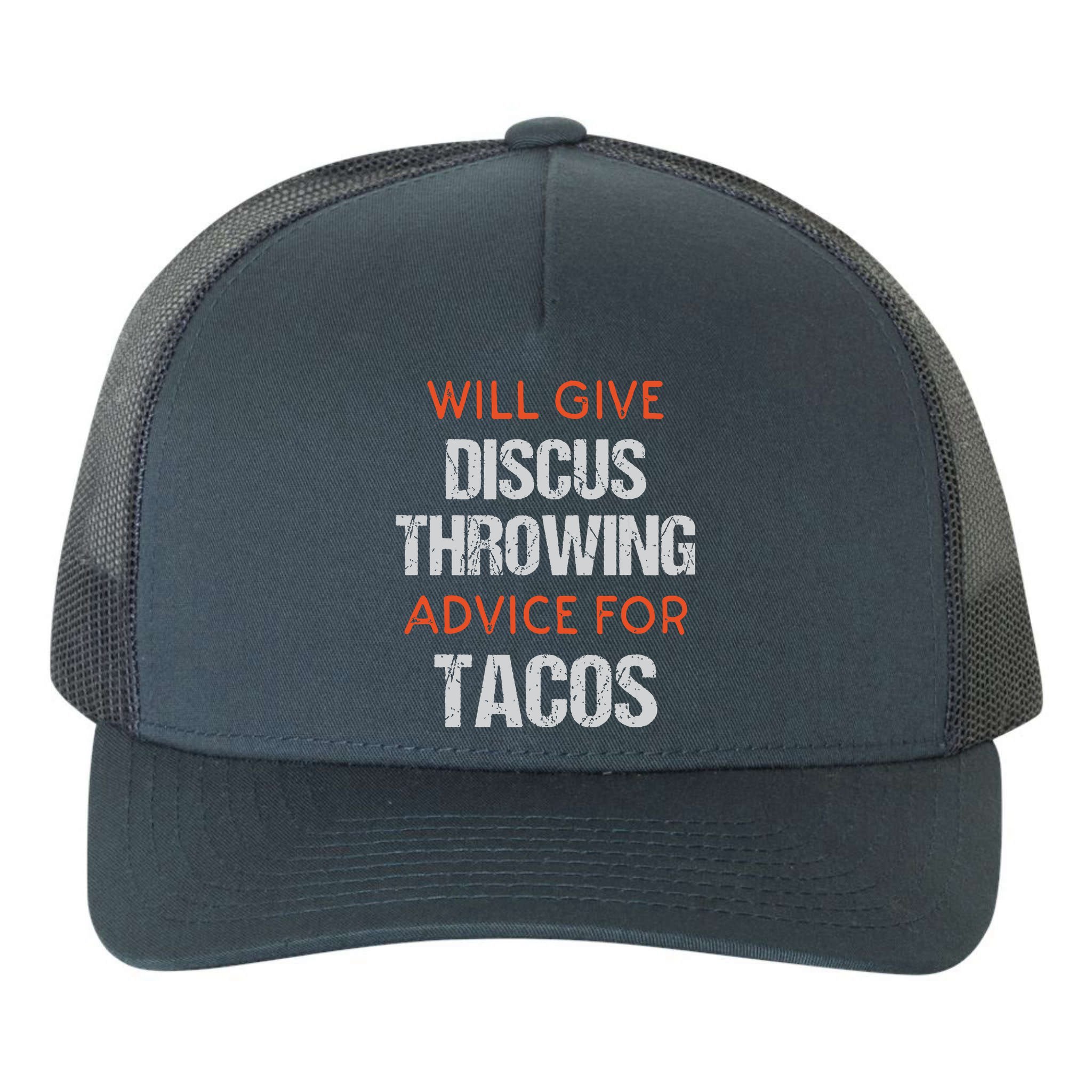Track Field Events Throwing Humor Funny Discus Thrower Yupoong Adult 5-Panel Trucker Hat