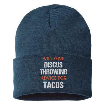 Track Field Events Throwing Humor Funny Discus Thrower Sustainable Knit Beanie