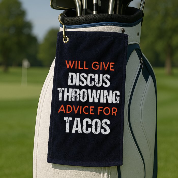 Track Field Events Throwing Humor Funny Discus Thrower Golf Towel