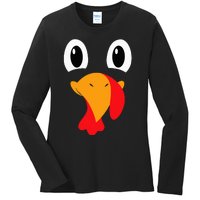 Turkey Face Funny Halloween Thanksgiving Ladies Long Sleeve Shirt