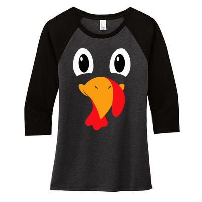 Turkey Face Funny Halloween Thanksgiving Women's Tri-Blend 3/4-Sleeve Raglan Shirt