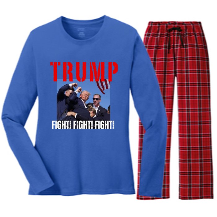 Trump Fight Fight Fight Rally Trump Fight Fight Fight Meaningful Gift Women's Long Sleeve Flannel Pajama Set 