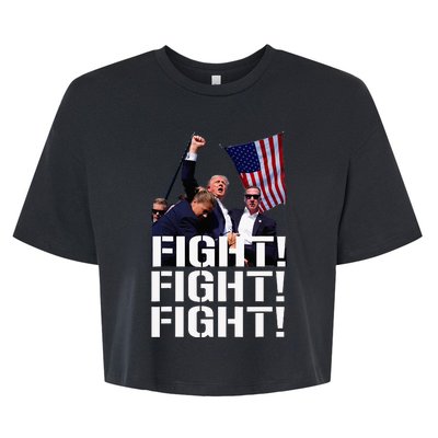 Trump Fight Fight Fight Trump Defiant Trump Shot Fist Pump Bella+Canvas Jersey Crop Tee