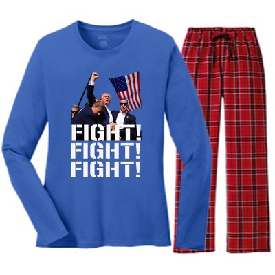 Trump Fight Fight Fight Trump Defiant Trump Shot Fist Pump Women's Long Sleeve Flannel Pajama Set 