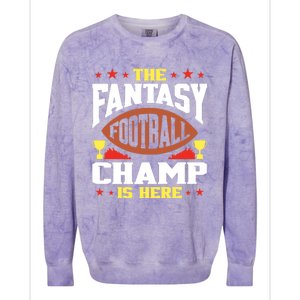 The Fantasy Football Champ Is Here Champion Draft League Premium Colorblast Crewneck Sweatshirt